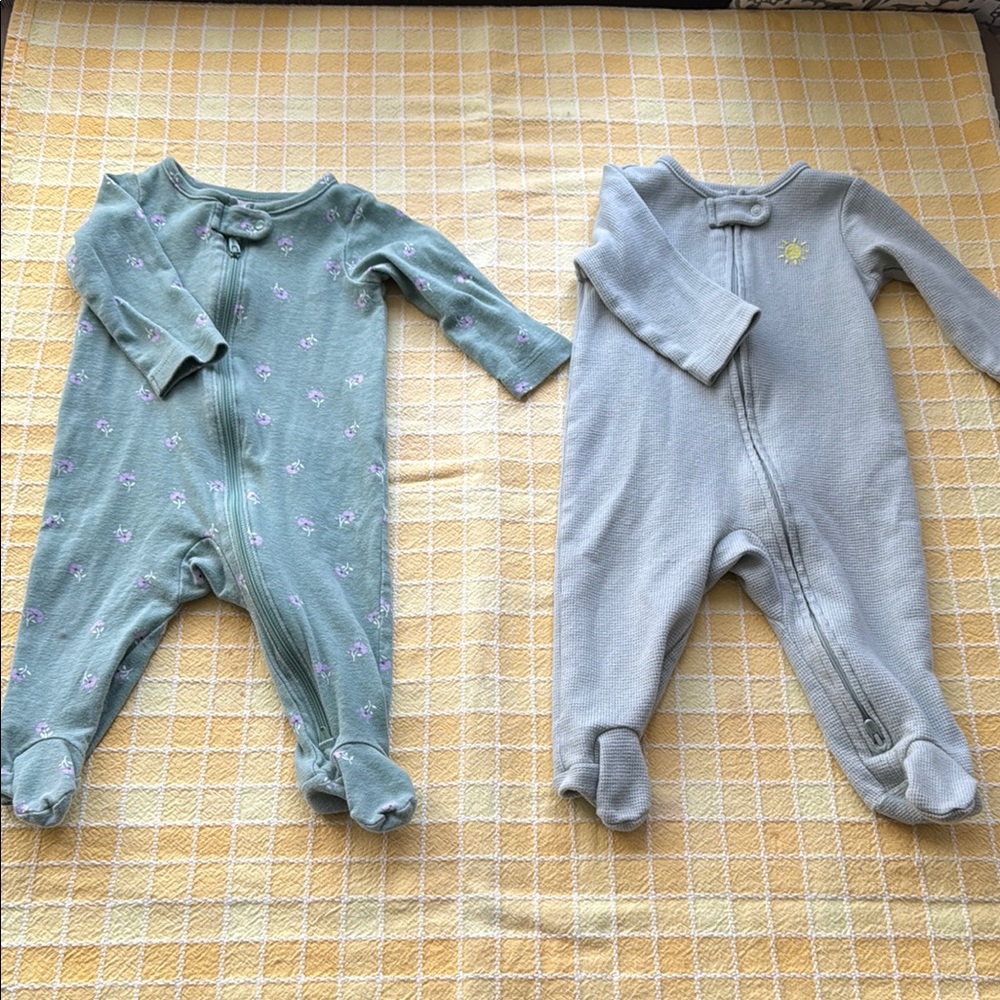 Carter's Green and Gray Footie One Pieces